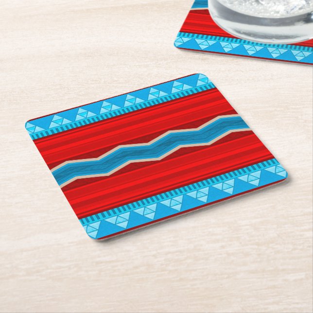 Dessous-de-verre Carré En Papier Southwest River Canyon Geometric Red Turquoise  (Incliné)