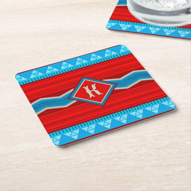 Dessous-de-verre Carré En Papier Southwest River Canyon Red Turquoise Monogrammed (Incliné)