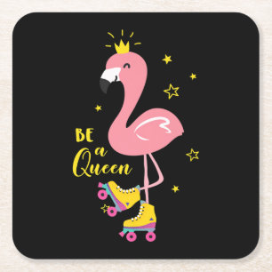 Dessous-de-verre Carré En Papier Soyez Une Reine Rose Flamant rose Roller Femmes Fi