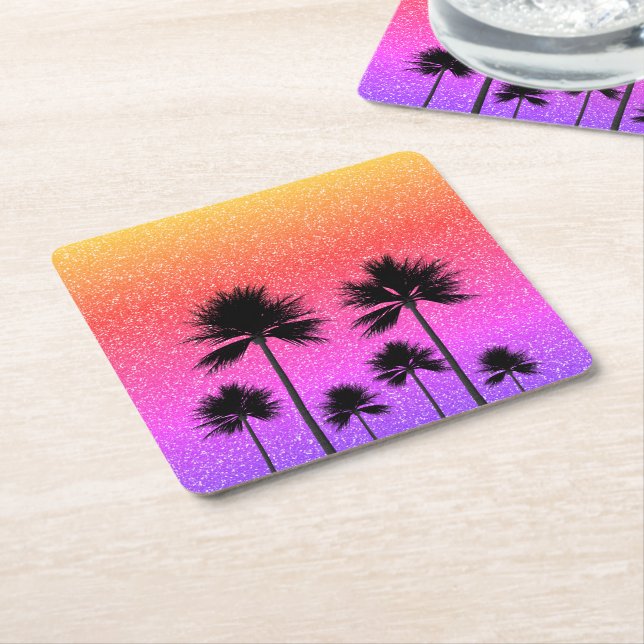 Dessous-de-verre Carré En Papier Sparkly Palm Trees Gradient Sunset  (Incliné)