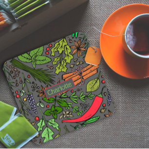 Dessous-de-verre Carré En Papier Spices motif nom personnalisé gris