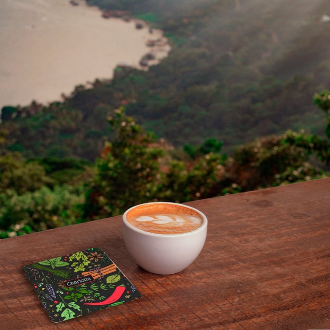 Dessous-de-verre Carré En Papier Spices motif nom personnalisé noir (Créateur téléchargé)