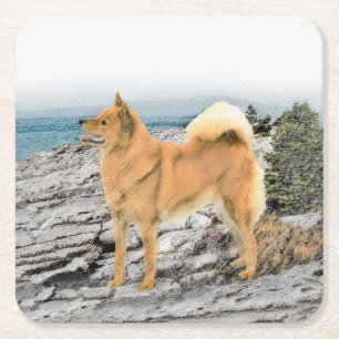 Dessous-de-verre Carré En Papier Spitz finlandais à Seashore Peinture - Chien Art