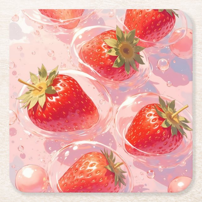 Dessous-de-verre Carré En Papier Splash fraise (Devant)