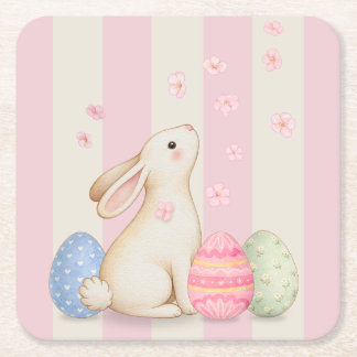 Dessous-de-verre Carré En Papier Spring Easter Bunny & Eggs Stripe 