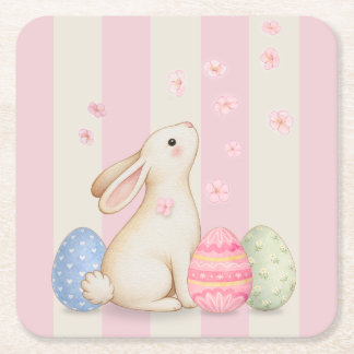 Dessous-de-verre Carré En Papier Spring Easter Bunny & Eggs Stripe  Square Paper Co