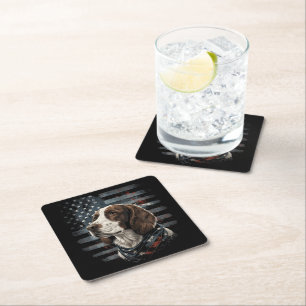 Dessous-de-verre Carré En Papier Springer Spaniel Chien Drapeau Américain