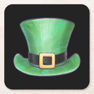 Dessous-de-verre Carré En Papier St Patrick’s Day Green Top Hat on Black