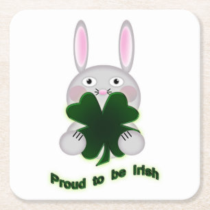 Dessous-de-verre Carré En Papier St. Patricks Bunny Fier d'être Shamrock irlandais
