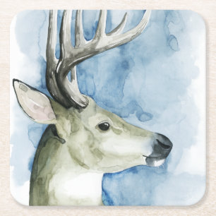 Dessous-de-verre Carré En Papier Stag errant - Aquarelle