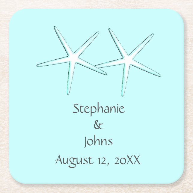 Dessous-de-verre Carré En Papier Starfish Cute Couple Turquoise White Grey 2021 Mar (Devant)