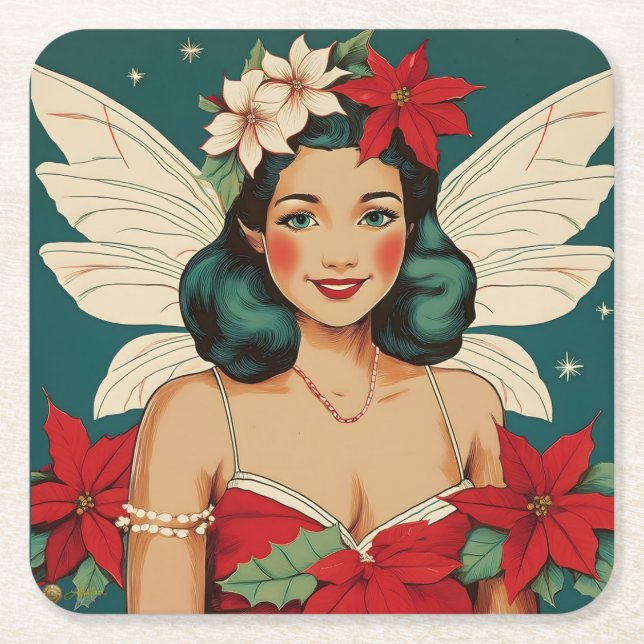 Dessous-de-verre Carré En Papier Starlet Retro les années 50 Tropical Christmas Pin (Devant)