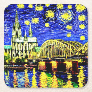 Dessous-de-verre Carré En Papier Starry Night Cologne Allemagne Cathédrale