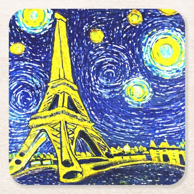 Dessous-de-verre Carré En Papier Starry Night Paris France (Devant)