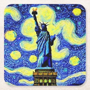 Dessous-de-verre Carré En Papier Starry Night Statue De Liberty New York