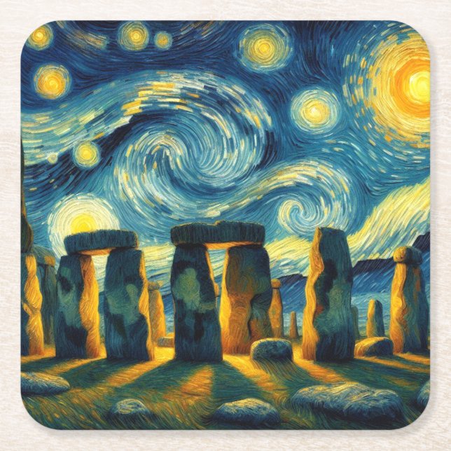 Dessous-de-verre Carré En Papier Starry Night Stonehenge (Devant)
