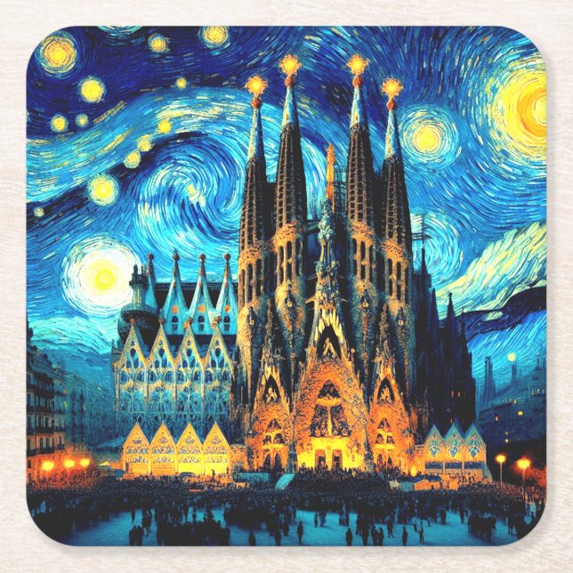 Dessous-de-verre Carré En Papier Starry Sagrada Familia Barcelona (Devant)