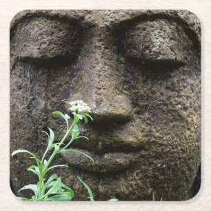 Dessous-de-verre Carré En Papier Statue de jardin en pierre avec fleur