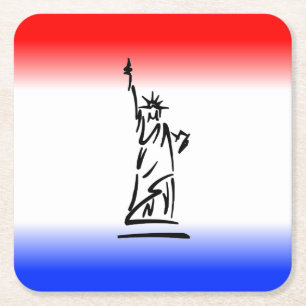 Dessous-de-verre Carré En Papier Statue de la Liberté Rayure Rouge Blanc Bleu