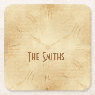 Dessous-de-verre Carré En Papier Steampunk face à l'horloge Sepia