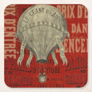 Dessous-de-verre Carré En Papier Steampunk Hot Air Ballon Ride Polices graphiques e