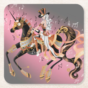 Dessous-de-verre Carré En Papier Steampunk Lady et mécanique Cheval Carré Papier