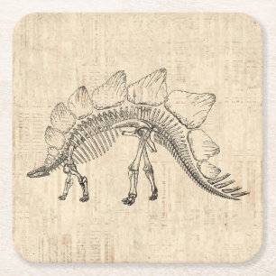 Dessous-de-verre Carré En Papier Stegosaurus Dinosaur Skeleton Papier à script Vin