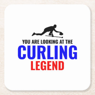 Dessous-de-verre Carré En Papier Stone Curling hiver glace sport Curler drôle