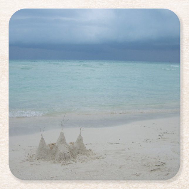 Dessous-de-verre Carré En Papier Stormy Sandcastle Beach Landscape (Devant)