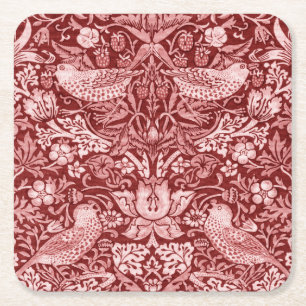 Dessous-de-verre Carré En Papier Strawberry Thief Maroon, William Morris