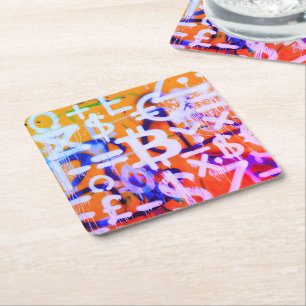 Dessous-de-verre Carré En Papier Street Art Bitcoin (Peinture Orange No. 2)