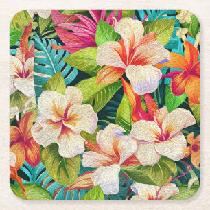 Dessous-de-verre Carré En Papier Style de peinture à l'huile florale tropicale