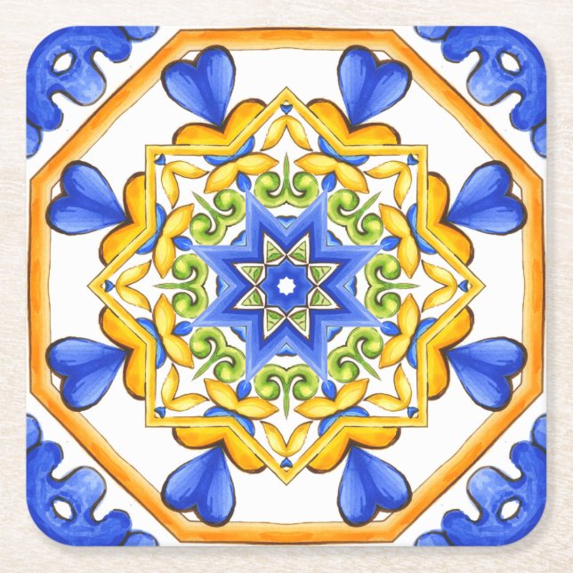 Dessous-de-verre Carré En Papier Style italien, carrelage, majolica Tout-sur-impres (Devant)