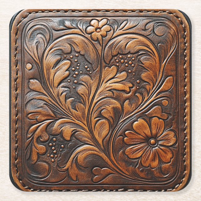 Dessous-de-verre Carré En Papier Style Occidental élégant en cuir (Devant)