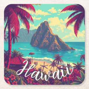 Dessous-de-verre Carré En Papier Style vintage Hawaiian Travel Honolulu Mid-Pacific