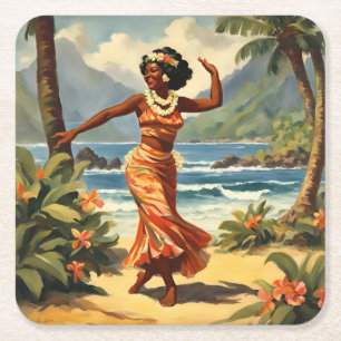 Dessous-de-verre Carré En Papier Style vintage Hawaiian Travel Hula Girl Danser