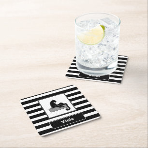 Dessous-de-verre Carré En Papier Stylish Black Panther Cat White