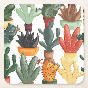 Dessous-de-verre Carré En Papier Succulents, cactus : mignon motif floral.