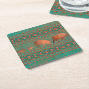 Dessous-de-verre Carré En Papier Sud-ouest Fun Javelina Famille Cuivre Turquoise