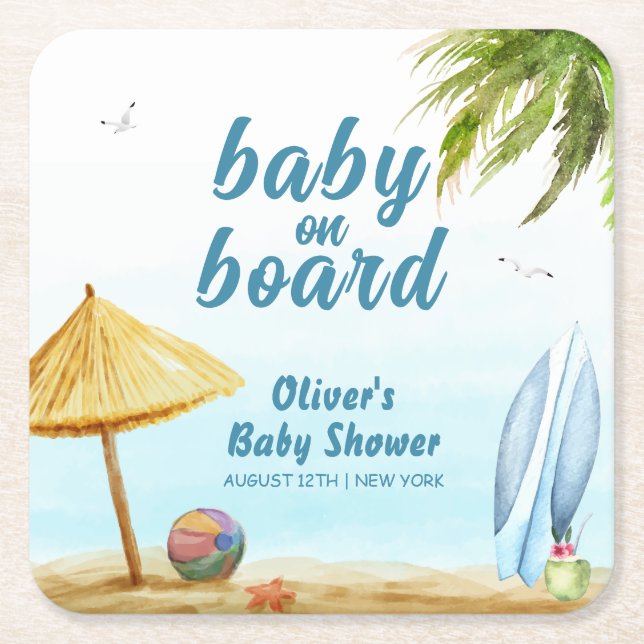 Dessous-de-verre Carré En Papier Summer Beach Ocean Surboard Baby shower (Devant)