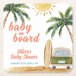 Dessous-de-verre Carré En Papier Summer Boho Surf Plage Van Baby shower