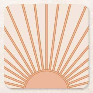 Dessous-de-verre Carré En Papier Sun Sunrise Earth Tones Terracotta Retro Sunshine