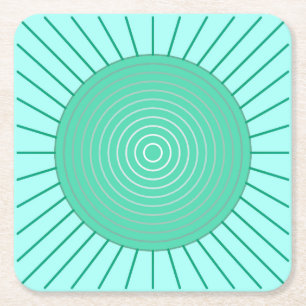 Dessous-de-verre Carré En Papier Sunburst géométrique moderne - Aqua et Seafoam Gre