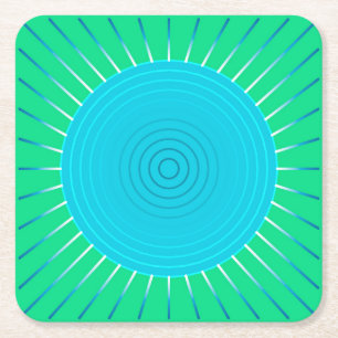 Dessous-de-verre Carré En Papier Sunburst géométrique moderne - bleu et vert Jade