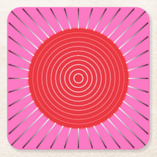 Dessous-de-verre Carré En Papier Sunburst géométrique moderne - Fuchsia et rouge