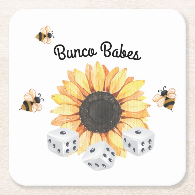 Dessous-de-verre Carré En Papier Sunflower Bees Floral Dice Bunco (Devant)