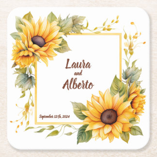 Dessous-de-verre Carré En Papier Sunflower Love : Dessous de verre Mariages personn