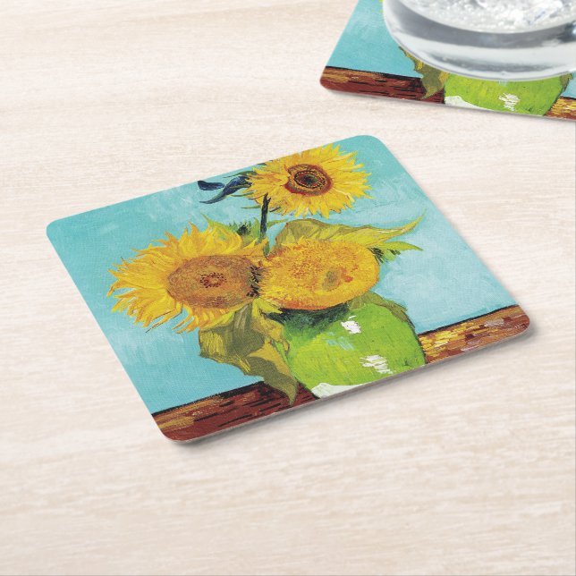 Dessous-de-verre Carré En Papier Sunflowers Vincent van Gogh (Incliné)
