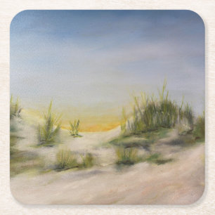 Dessous-de-verre Carré En Papier Sunrise Au-Dessus Des Dunes De Sable, Peinture À