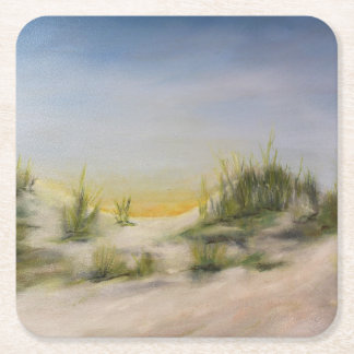 Dessous-de-verre Carré En Papier Sunrise Au-Dessus Des Dunes De Sable, Peinture À L